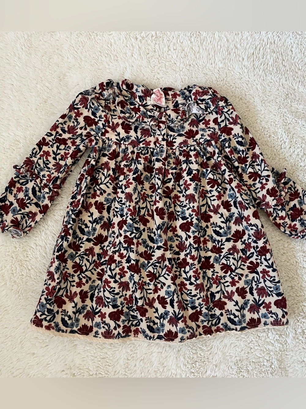 Happily Grey Floral Long Sleeve Dress - Cream, Burgundy Brown Sz 24 Months